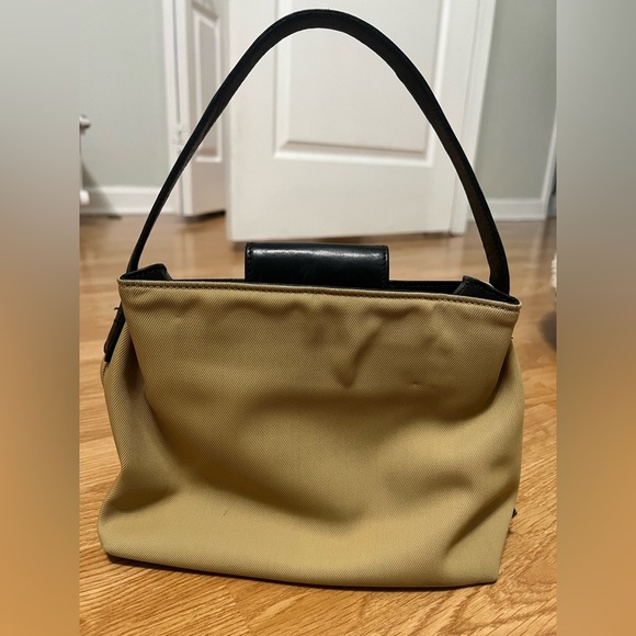 Coach Tan + Black Small Arm Purse Handbag Vintage Desinger Canvas + Leather 7417 - Picture 7 of 13